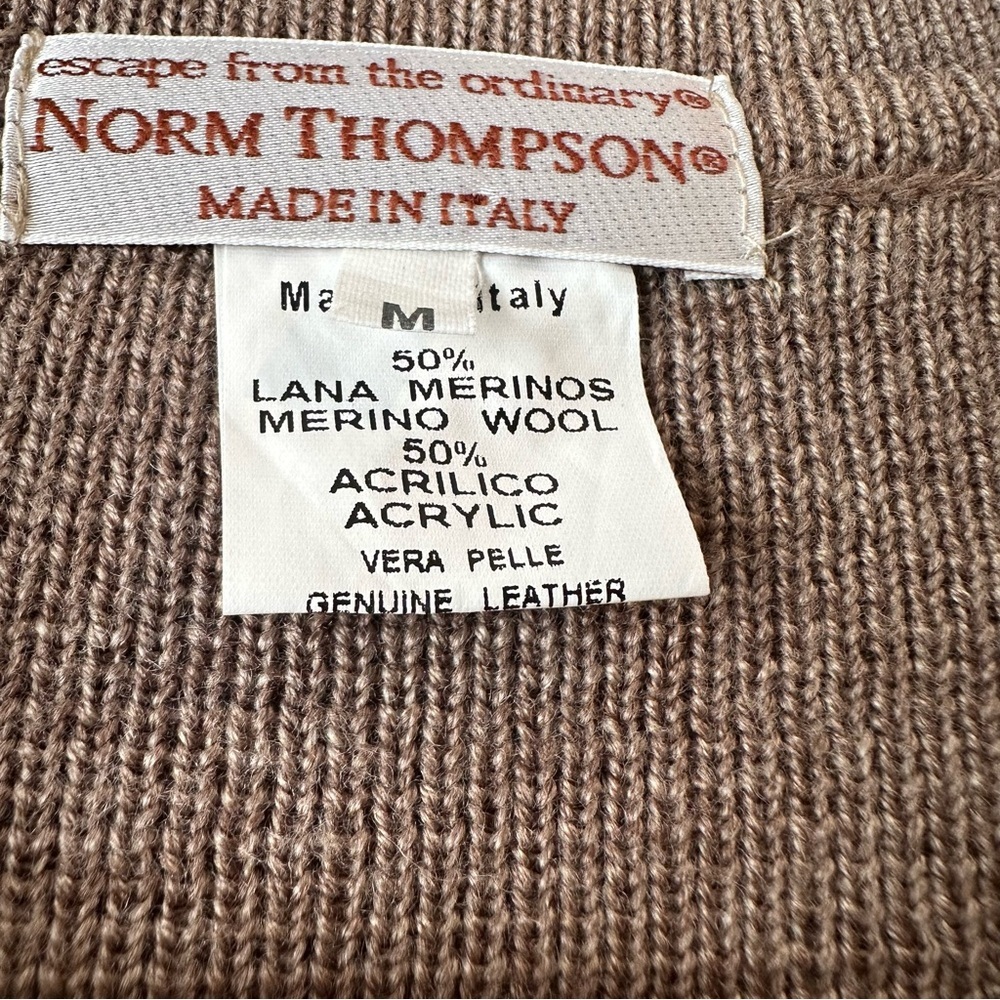 Vintage Norm Thompson Button Down Cardigan/Leather and Wool Blend/Front Pockets - Picture 5 of 8